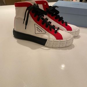 Prada high top sneaker new with box and dust bag limited edition